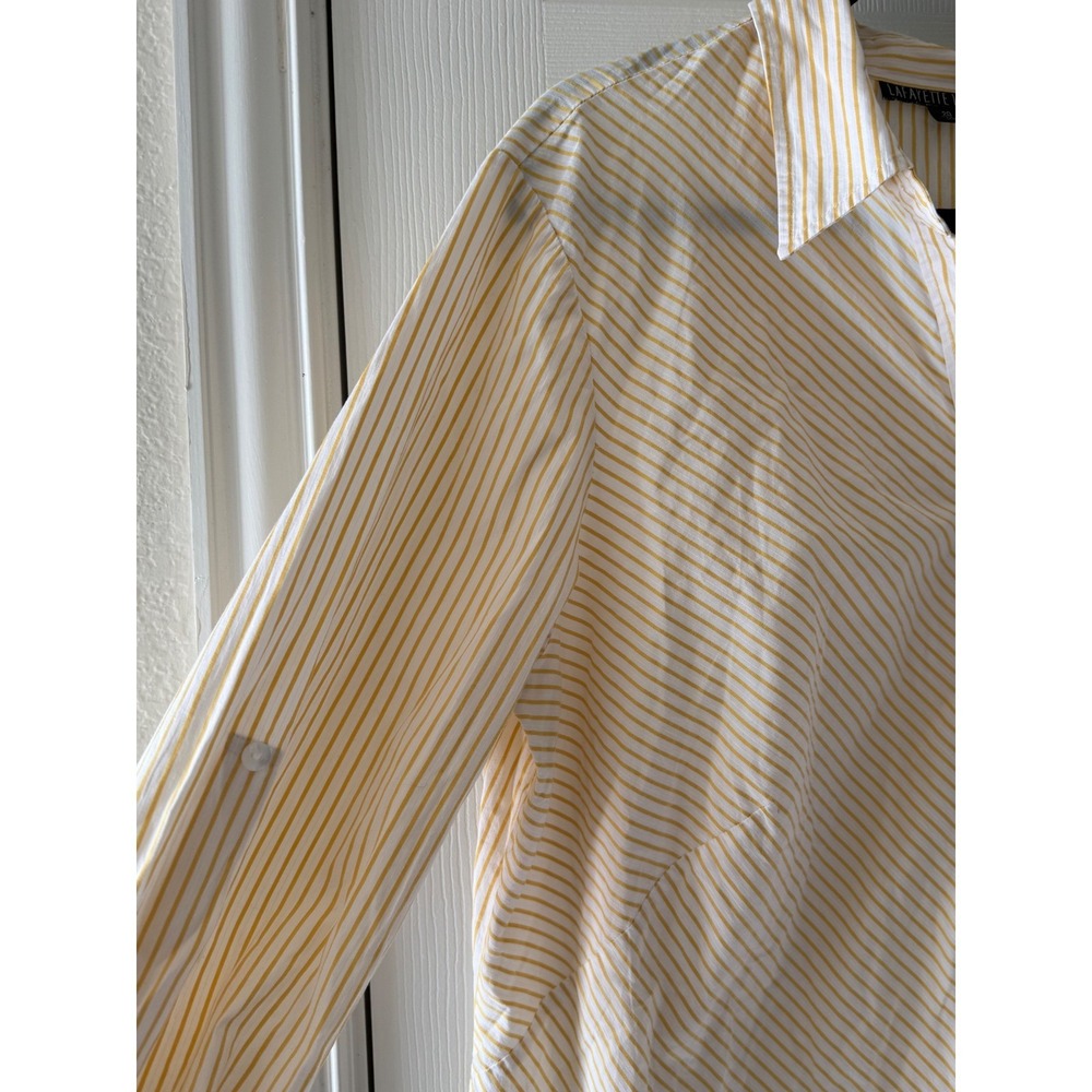 Lafayette 148 New‎ York Size 20 Yellow Stripe Cotton Button Front Blouse Plus - Picture 3 of 8